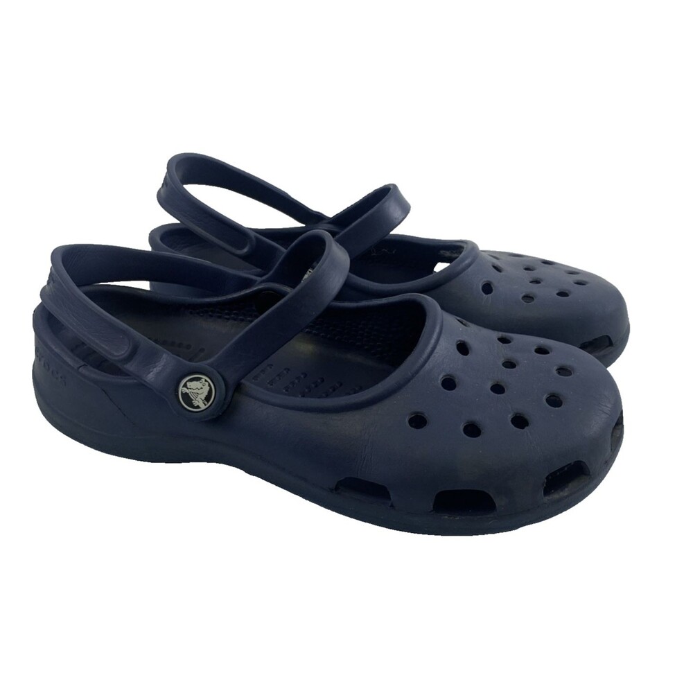 Crocs Shayna Mary Jane Slingback Navy Blue Round Toe Comfort Clog Slip Womens 8 - Picture 1 of 15